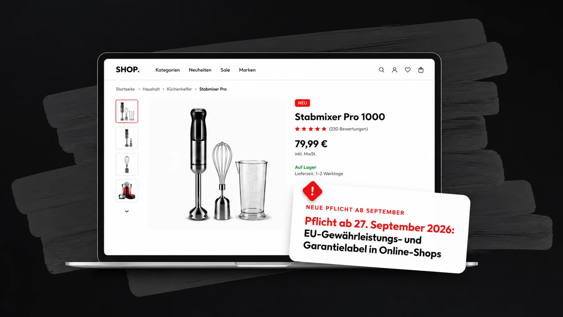EU-Gewährleistungslabel auf einer Produktseite im Online-Shop