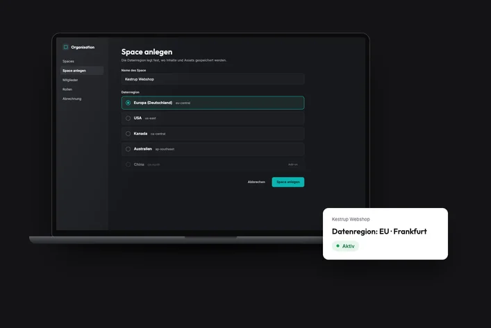 CMS settings page with data region selection, Europe selected