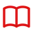 Red open book icon on a white background.