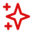 Red sparkle icon with a four-pointed star and two plus signs on a transparent background.