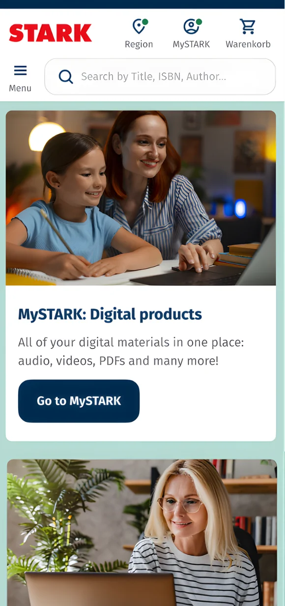 Mobile STARK E-Learning-Oberfläche mit digitalen Bildungsprodukten und personalisiertem Zugang über „MySTARK“