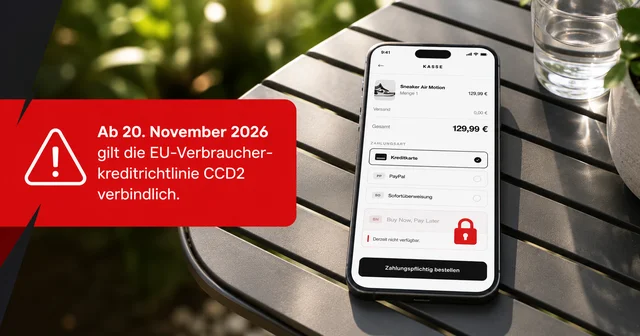 Checkout-Bildschirm mit Zahlartenauswahl und Buy-Now-Pay-Later-Option