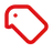 Red outline of a price tag icon with a circular hole, tilted to the right on a transparent background.